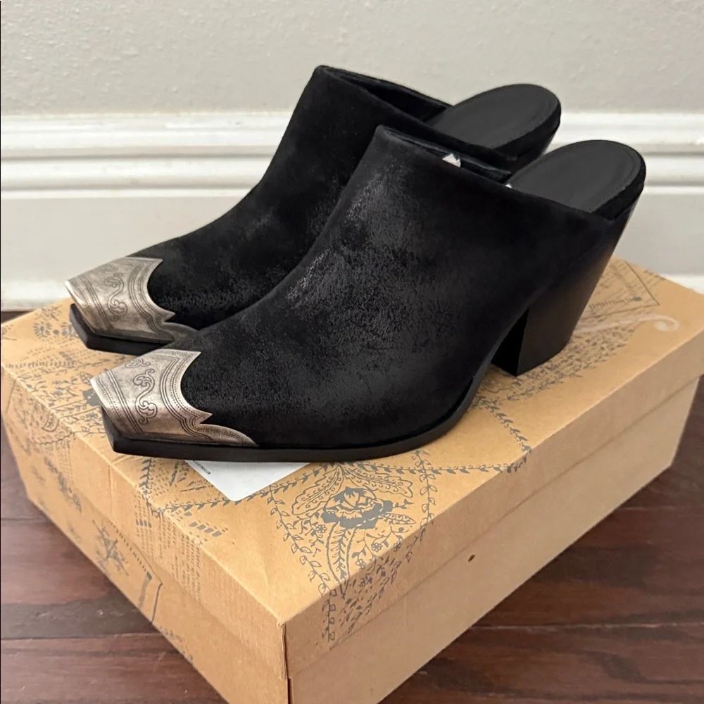 Free People Brayden Western Mule Black and Silver Mules Size 40 - Picture 4 of 10